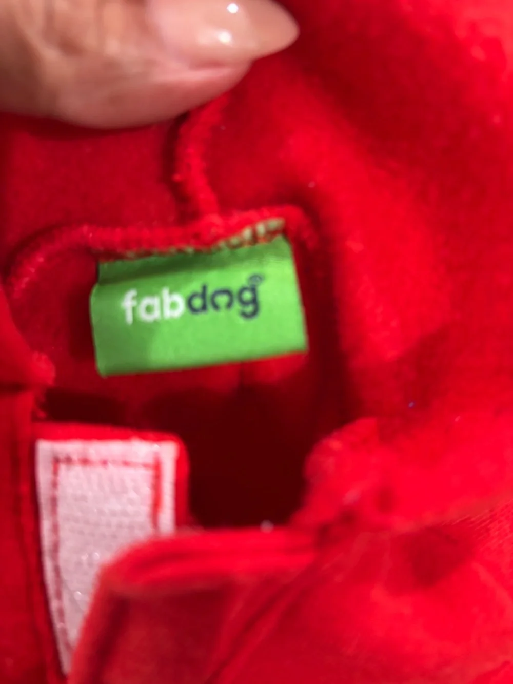 Fabdog red pet hoodie featuring the script text 